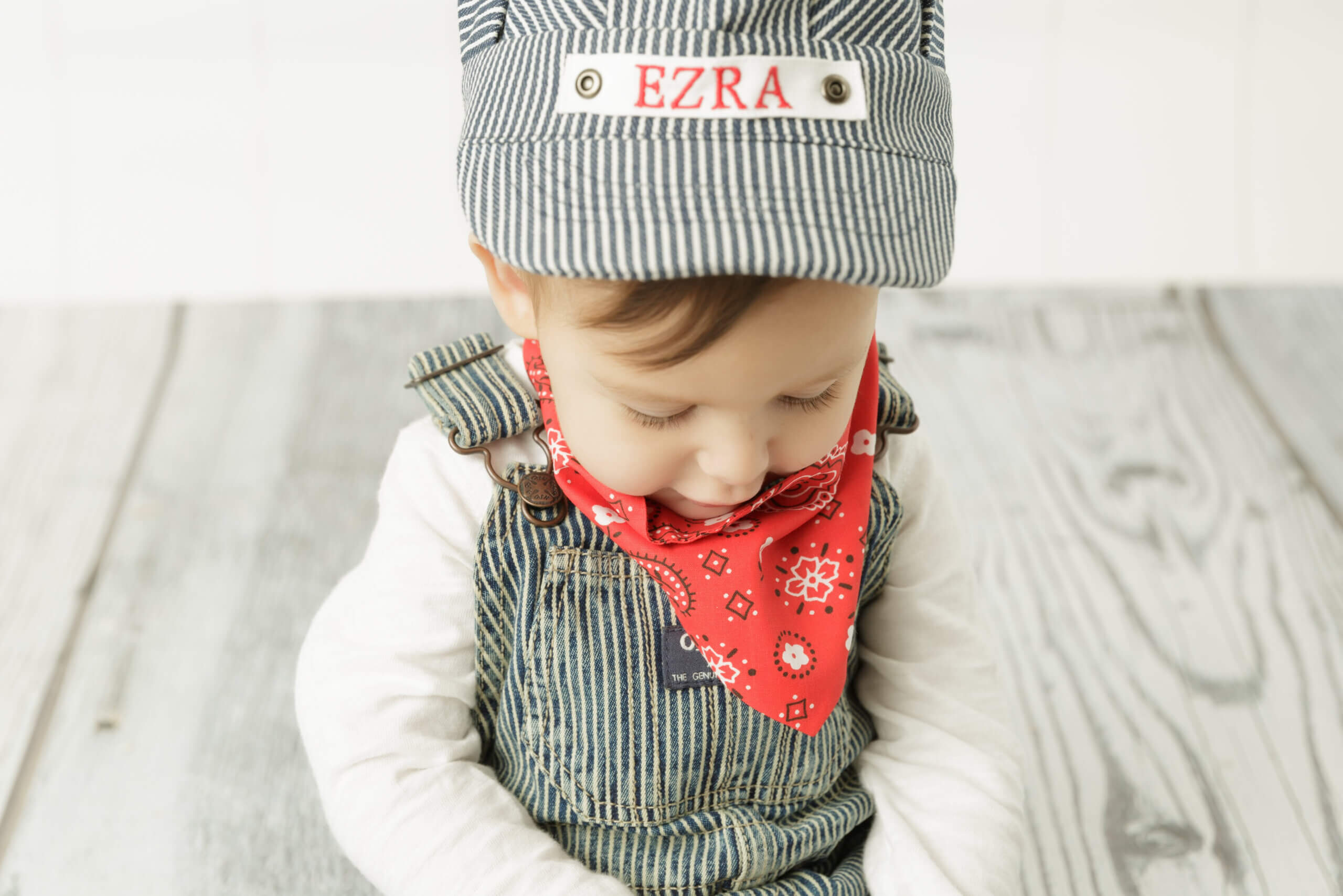 Personalized Train Hat on Toddler Boy