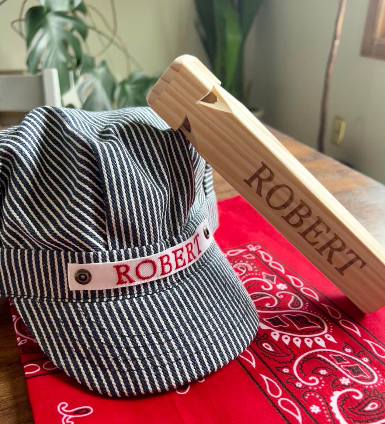 Personalized Train Hat Personalized Whistle and Red Bandana